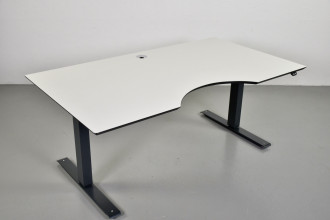 Hæve-/sænkebord med ny hvid plade og på mørkegrå stel