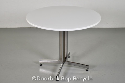 Rundt cafébord med hvid plade, Ø 90 cm.